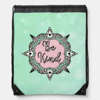 Be Kind | Mint Green and Pink Drawstring Bag