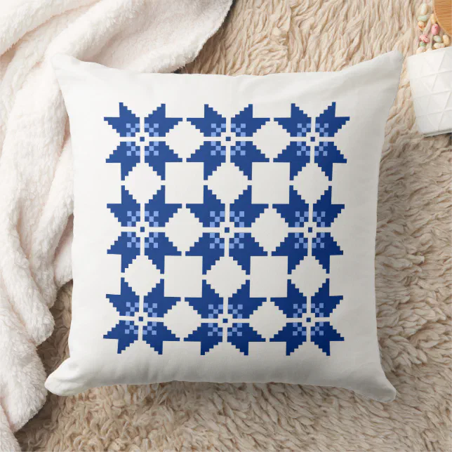 Christmas Nordic Knit Pattern Blue Snowflake White Throw Pillow