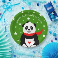 Cute Happy Birthday Panda with Bowler Hat & Scarf Paper Plates