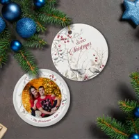 Winter Red Berries Birds  with Photo Christmas Ceramic Ornament