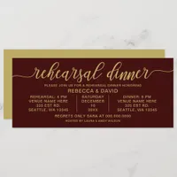 burgundy and gold Calligraphy Rehearsal Dinner Invitation