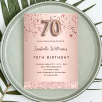 70th birthday rose gold pink stars invitation