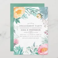 Tropical Mint Floral Summer Engagement Party Invitation