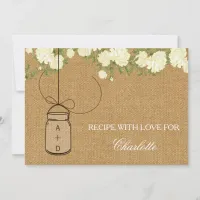 Rustic Burlap Roses bridal shower recipe cards