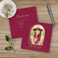 Burgundy Gold Photo Graduation Thank You Invitation