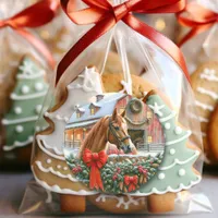 Brown Horse, Bows and Barns Rustic Christmas Classic Round Sticker