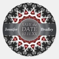 Elegant Black/White Star flame Save the Date Stick Classic Round Sticker