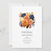 Navy and Orange Floral Bridal Shower Invitation