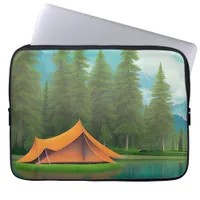 Camping Themed Art | Tent on the Lake in the Woods Laptop Sleeve
