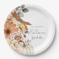 Pumpkin Fall Florals Script Halloween Soirée  Paper Plates