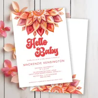 Pink Hello Retro Hippie Flower Baby Shower Invitation