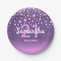 21st birthday party purple pink glitter name paper plates