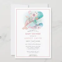 Floral Watercolor Whales Girl Leigh-Ann Invitation