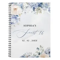  Dusty Blue Floral Sweet 16 Guest Book