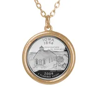 State Quarter of Iowa Reverse Side Faux Gold Plated Necklace