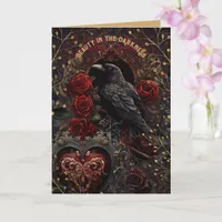 Black Bird Gothic Beauty in Darkness Red Roses  Card