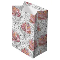 Floral Abstract Doodle Art Style Pink Peach Medium Gift Bag