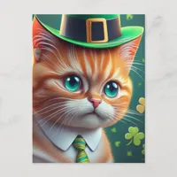 Cute Ginger Tabby Saint Patricks Day Cat Postcard