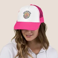 Make Love Not War tie-dye peace sign and flowers Trucker Hat