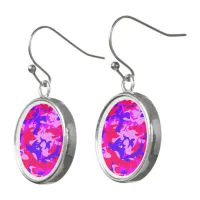 Bright Pink and Blue Camouflage Drop Earrings