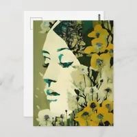 Womans Face and Flowers Collage Postcard