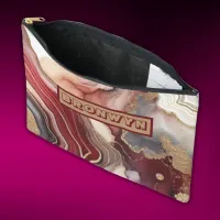 Name Monogram Modern Gold & Maroon Geode | Accessory Pouch