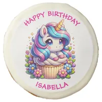 Cute Unicorn and Cupcake Personalized Birthday Sugar Cookie