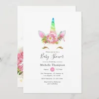 Rainbow Unicorn Girl Baby Shower Invitation