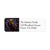 Dark Mystical Owl in Gold and Blue Return Address Label