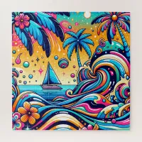 Fun Whimsical Psychedelic Sailboat  Jigsaw Puzzle