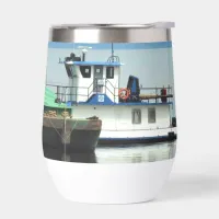 Dubuque, Iowa Pusher Boat on the Mississippi River Thermal Wine Tumbler