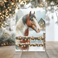 Brown and White Horse Country Christmas   Card