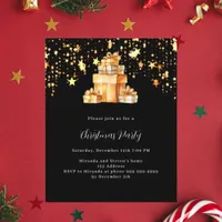 Black gold stars gifts Christmas Party invitation