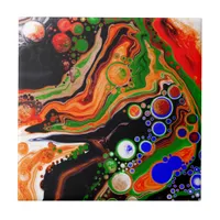 Orange, Blue, Green, Black Digital Fluid Art   Ceramic Tile
