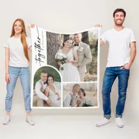 Modern Arch Calligraphy Together Wedding Photo Fleece Blanket