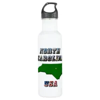 North Carolina Map Outline, Photo & US Flag Text  Stainless Steel Water Bottle