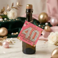 Glam Chic Pink Gold Pearl 40th Birthday Thank You Favor Tags