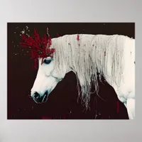 White Horse Red Flowers Poster