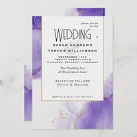 Budget Wedding Amethyst Lilac Gold Abstract Marble Invitation