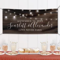 Rustic String Lights Wood Wedding Banner