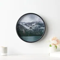 Snowy mountains in the fog  clock