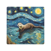 An Otter in the Starry Night Sea Metal Print