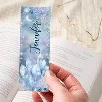 Winter Floral Crystal Moon Personalized Bookmarks