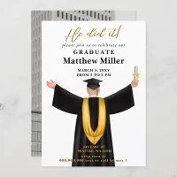 Modern Minimalist Photo He Did It Graduation Invitation