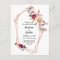 Geometric Copper Floral Wedding Invite Postcard