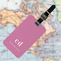 Pink white monogram initials luggage tag