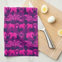 Asian Elephants Pink Purple Decorative Kitchen Towel