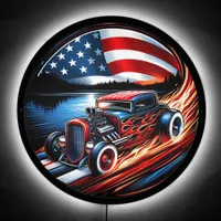 Classic hot rod racing by the lake at sunset LED sign