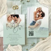 We Do 2 Photo Overlay Script QR Code Sage Wedding  Invitation