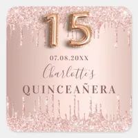 Quinceanera birthday rose gold square sticker